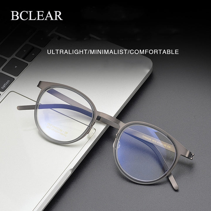 Bclear Unisex Full Rim Round Titanium Eyeglasses My9915 Full Rim Bclear