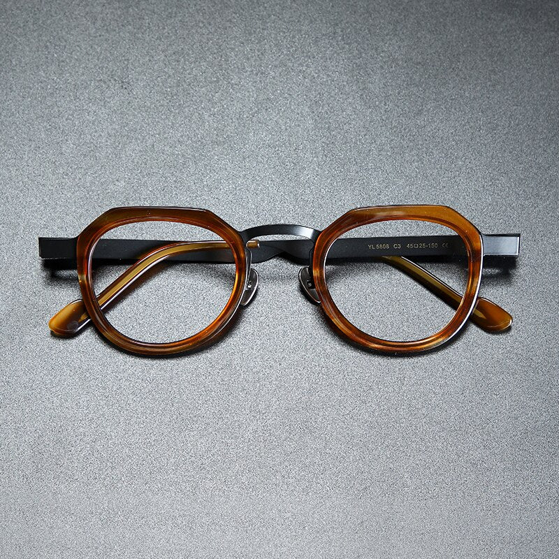 Gatenac Unisex Full Rim Round Square Acetate Titanium Eyeglasses Gxyj919 Full Rim Gatenac Tortoiseshell Gun