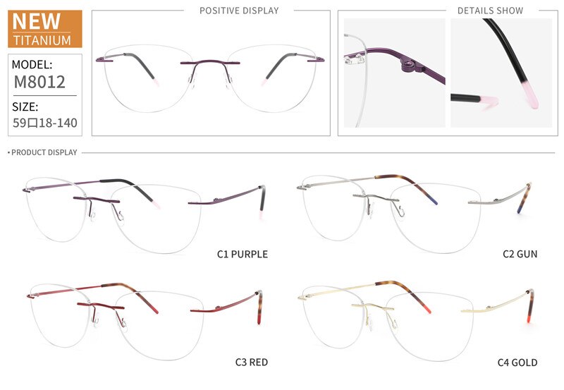 Chashma Ottica Unisex Rimless Square Cat Eye Titanium Eyeglasses 8012 Rimless Chashma Ottica