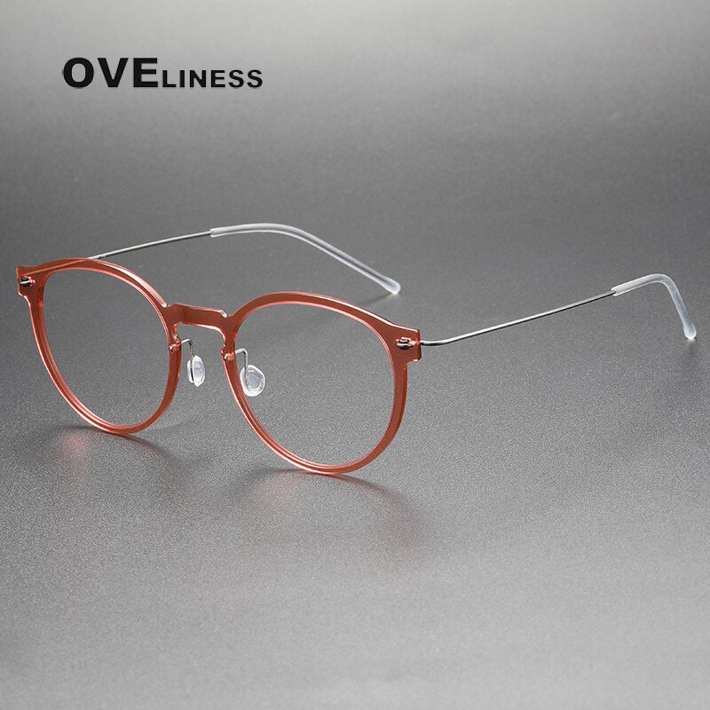 Oveliness Unisex Full Rim Round ScrewlessAcetate Titanium Eyeglasses 6603 Full Rim Oveliness orange