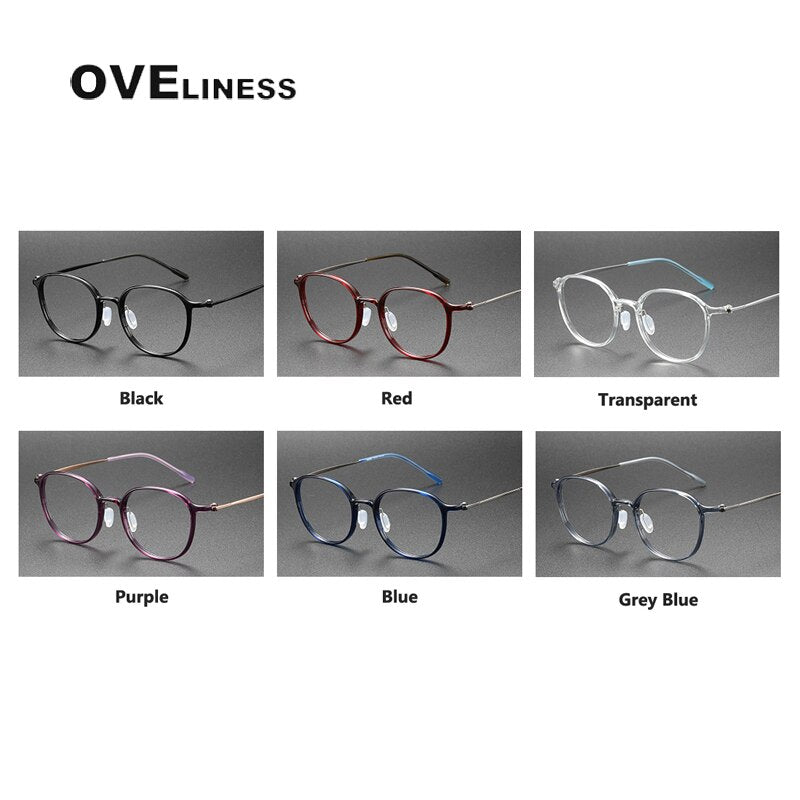 Oveliness Unisex Full Rim Round Square Acetate Titanium Eyeglasses 8633 Full Rim Oveliness