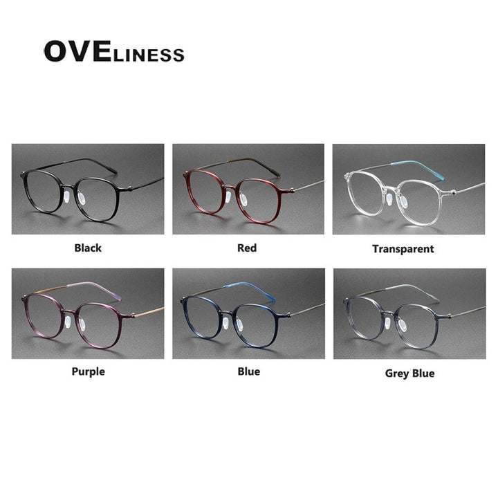 Oveliness Unisex Full Rim Round Square Acetate Titanium Eyeglasses 8633 Full Rim Oveliness