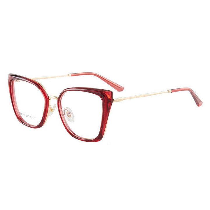 CCspace Women's Full Rim Square Cat Eye Acetate Alloy Eyeglasses 54730 Full Rim CCspace China Red