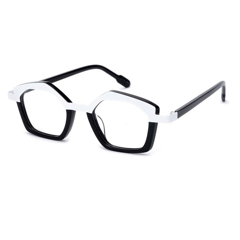 CCspace Unisex Full Rim Small Irregular Cat Eye Acetate Titanium Eyeglasses 55086 Full Rim CCspace Black China