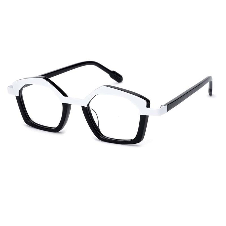 CCspace Unisex Full Rim Small Irregular Cat Eye Acetate Titanium Eyeglasses 55086 Full Rim CCspace Black China
