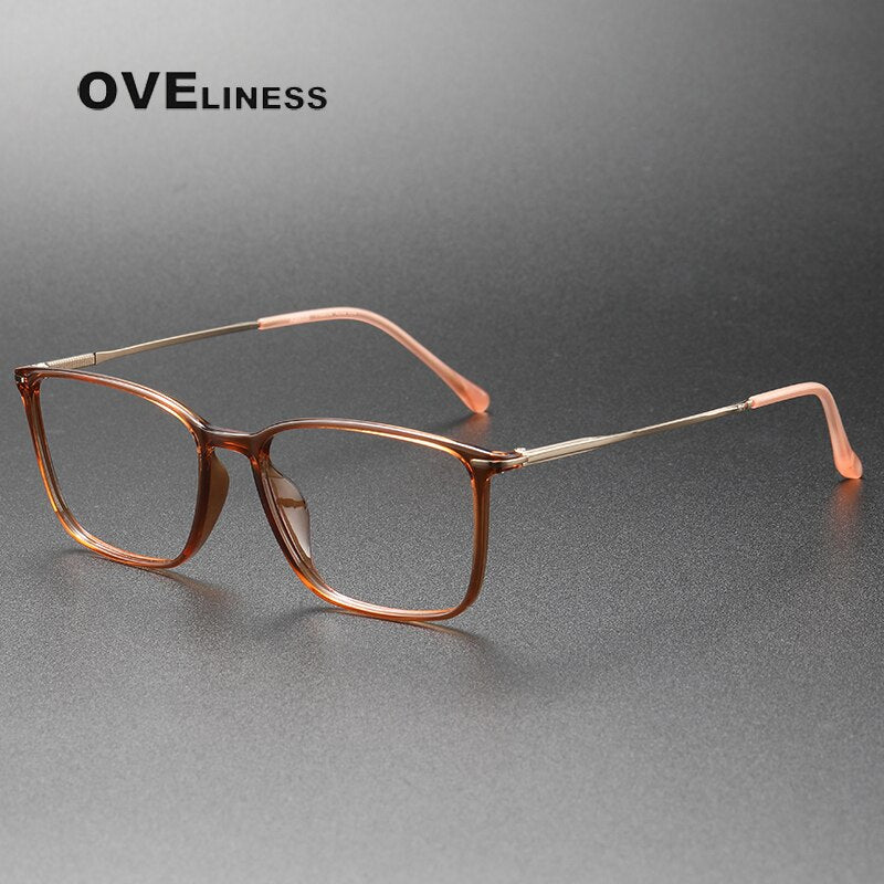 Oveliness Unisex Full Rim Square Acetate Titanium Eyeglasses 8636 Full Rim Oveliness tea