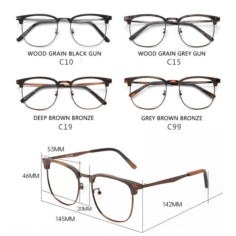 Hdcrafter Unisex Full Rim Oversized Round Square Wood Alloy Eyeglasses 3543 Full Rim Hdcrafter Eyeglasses