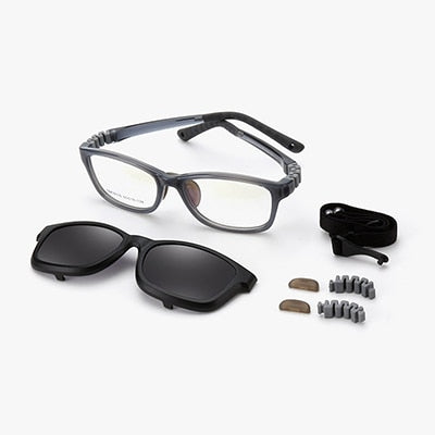 Ralferty  Unisex Children's Full Rim Square Acetate Eyeglasses With Polarized Clip On Sunglasses M18119 With Clip Ons Ralferty Clear Gray China As picture