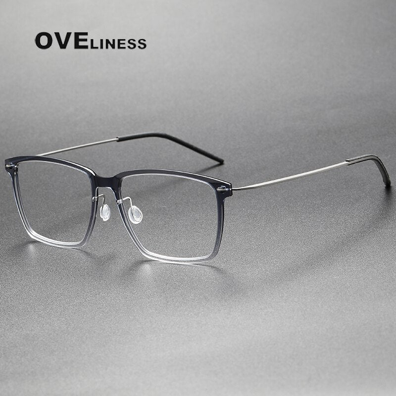 Oveliness Unisex Full Rim Square Screwless Titanium Acetate Eyeglasses 6505 Full Rim Oveliness