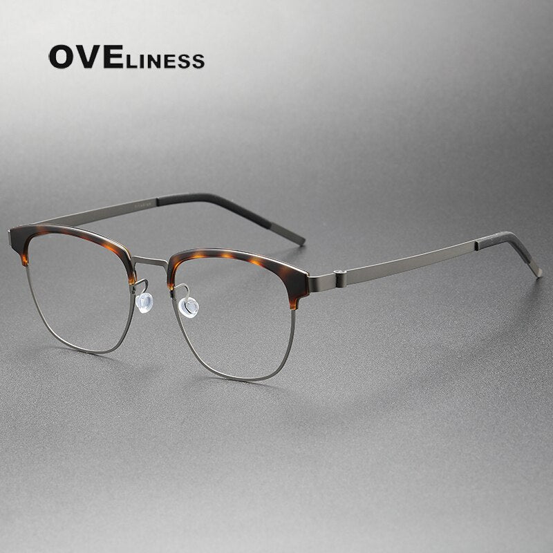 Oveliness Unisex Full Rim Square Acetate Titanium Eyeglasses 9849 Full Rim Oveliness torotise gun