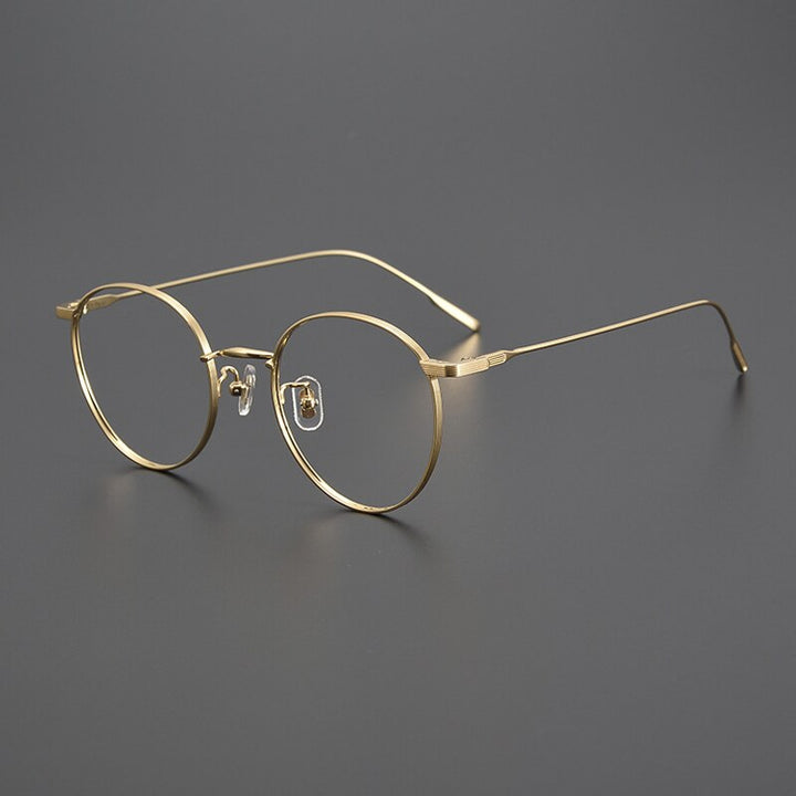 Gatenac Unisex Full Rim Round Titanium Eyeglasses Gxyj1011 Full Rim Gatenac Gold