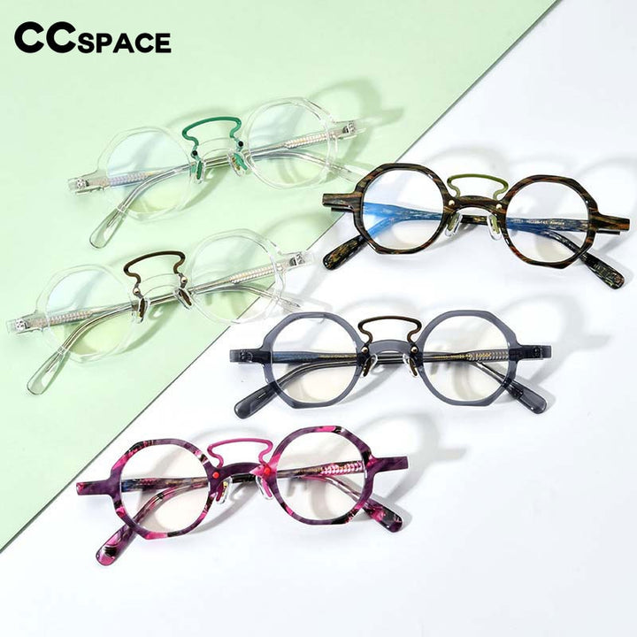 CCspace Women's Full Rim Small Polygon Round Double Bridge Acetate Eyeglasses 55059 Full Rim CCspace