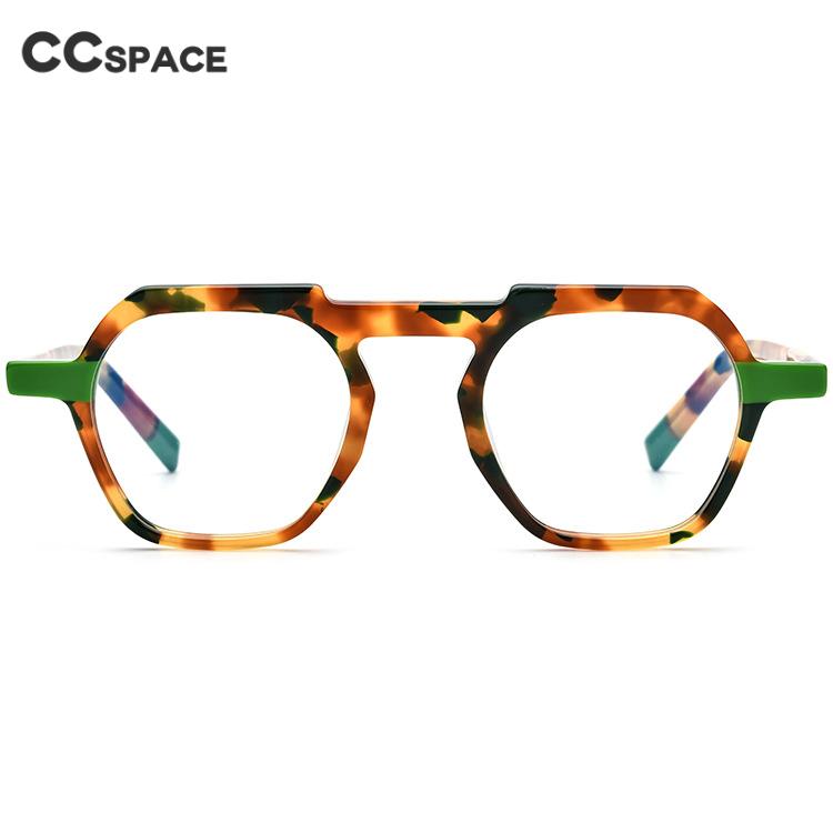 CCspace Unisex Full Rim Flat Top Round Acetate Titanium Eyeglasses 53330 Full Rim CCspace