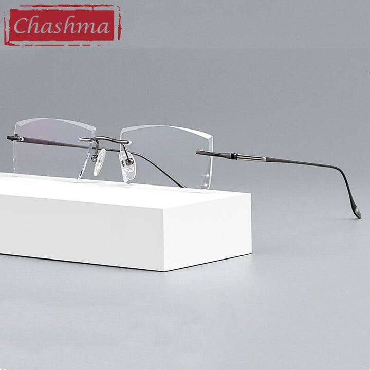 Chashma Ottica Men's Rimless Square Titanium Eyeglasses Tinted Lenses 9083 Rimless Chashma Ottica Black Transparent