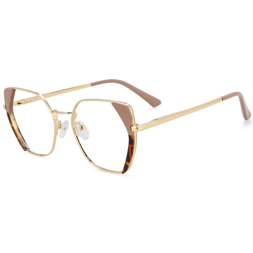 CCspace Women's Full Rim Polygonal Cat Eye Alloy Acetate Frame Eyeglasses 54175 Full Rim CCspace khaki-leopard