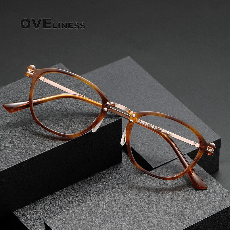 Oveliness Unisex Full Rim Square Screwless Acetate Titanium Eyeglasses 5881 Full Rim Oveliness
