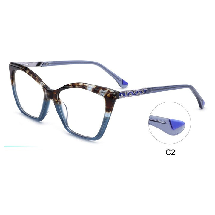 CCspace Women's Full Rim Square Cat Eye Acetate Eyeglasses 55277 Full Rim CCspace Blue China