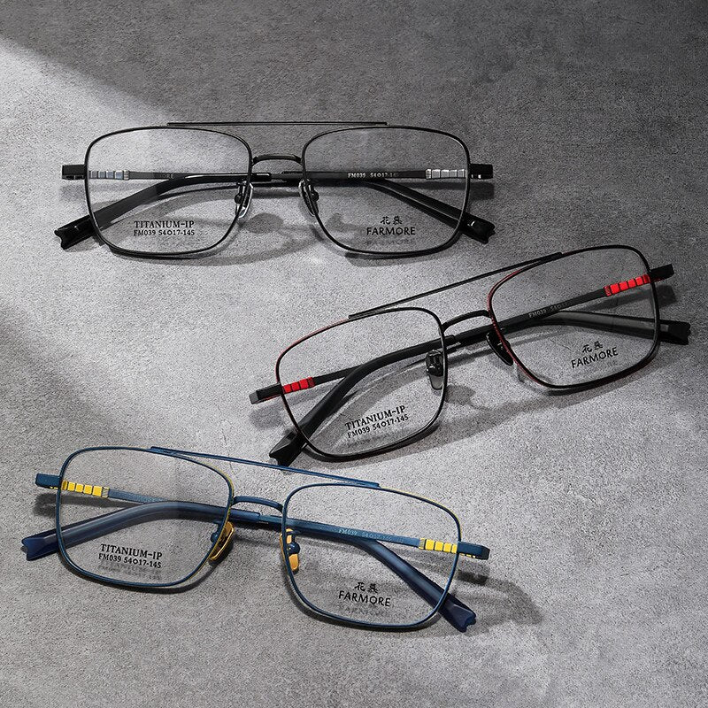 Reven Jate Unisex Full Rim Square Double Bridge Titanium Eyeglasses Fm039 Full Rim Reven Jate