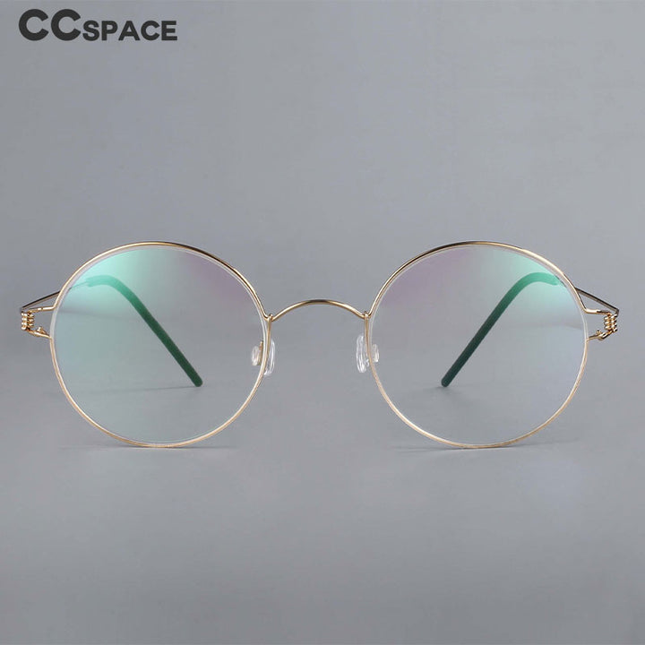 CCspace Unisex Full Rim Round Titanium Alloy Screwless Eyeglasses 54710 Full Rim CCspace
