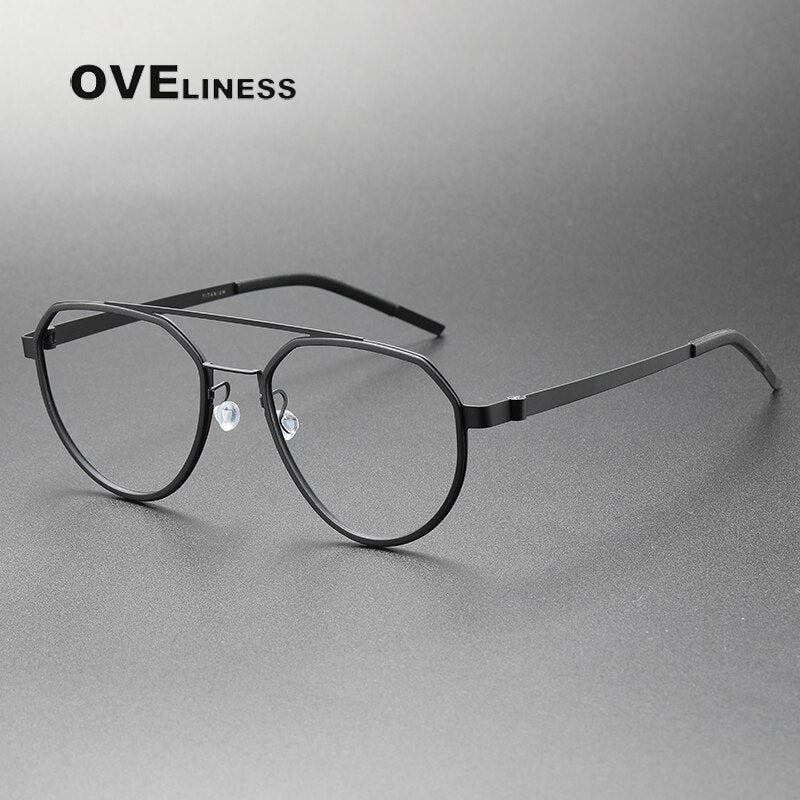Oveliness Unisex Full Rim Round Double Bridge Acetate Titanium Eyeglasses 9745 Full Rim Oveliness black