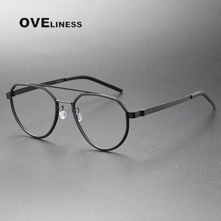 Oveliness Unisex Full Rim Round Double Bridge Acetate Titanium Eyeglasses 9745 Full Rim Oveliness black