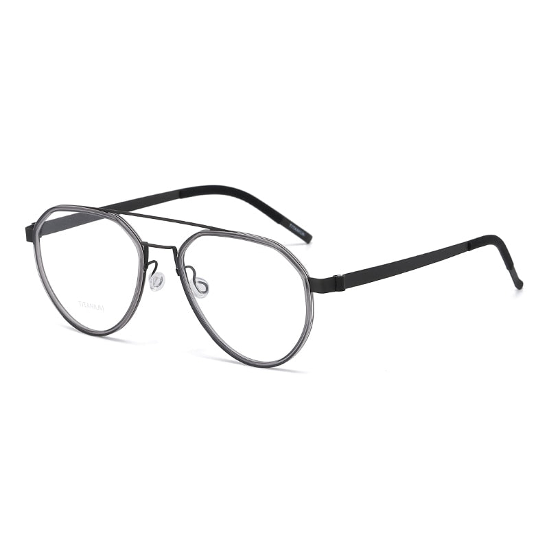 Reven Jate Unisex Full Rim Oval Double Bridge Titanium Acetate Eyeglasses 9745 Full Rim Reven Jate grey