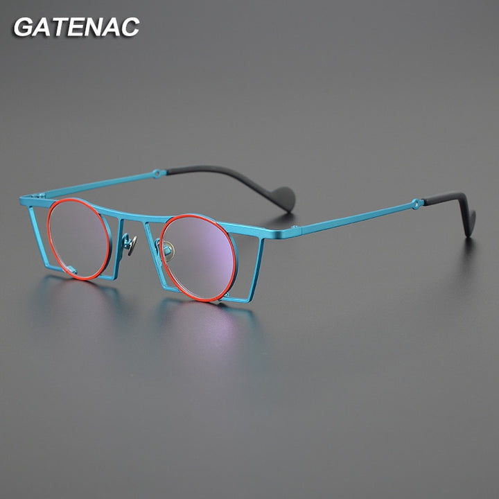 Gatenac Unisex Full Rim Square Round Titanium Eyeglasses Gxyj1035 Full Rim Gatenac