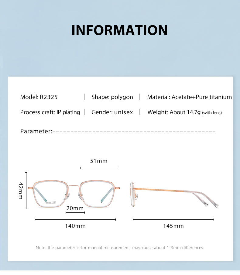 Reven Jate Unisex Full Rim Square Acetate Titanium Frame Eyeglasses R2325 Full Rim Reven Jate
