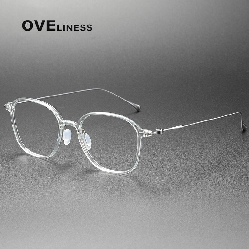Oveliness Unisex Full Rim Square Acetate Titanium Eyeglasses 8641 Full Rim Oveliness transparent