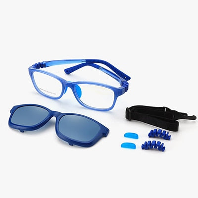 Ralferty  Unisex Children's Full Rim Square Acetate Eyeglasses With Polarized Clip On Sunglasses M18119 Clip On Sunglasses Ralferty Clear Blue China As picture
