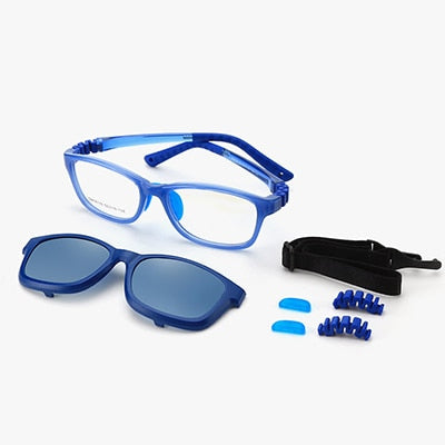 Ralferty  Unisex Children's Full Rim Square Acetate Eyeglasses With Polarized Clip On Sunglasses M18119 With Clip Ons Ralferty Clear Blue China As picture