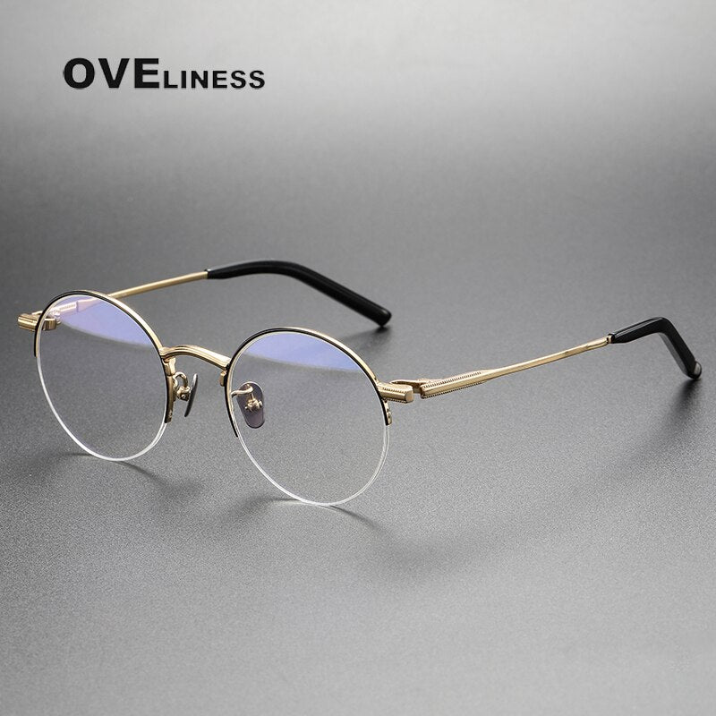 Oveliness Unisex Semi Rim Round Titanium Eyeglasses 185 Semi Rim Oveliness black gold