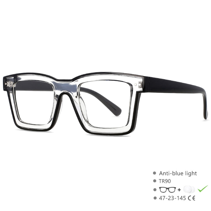 CCspace Unisex Full Rim Square Punk Acetate Eyeglasses 55599 Full Rim CCspace China Black