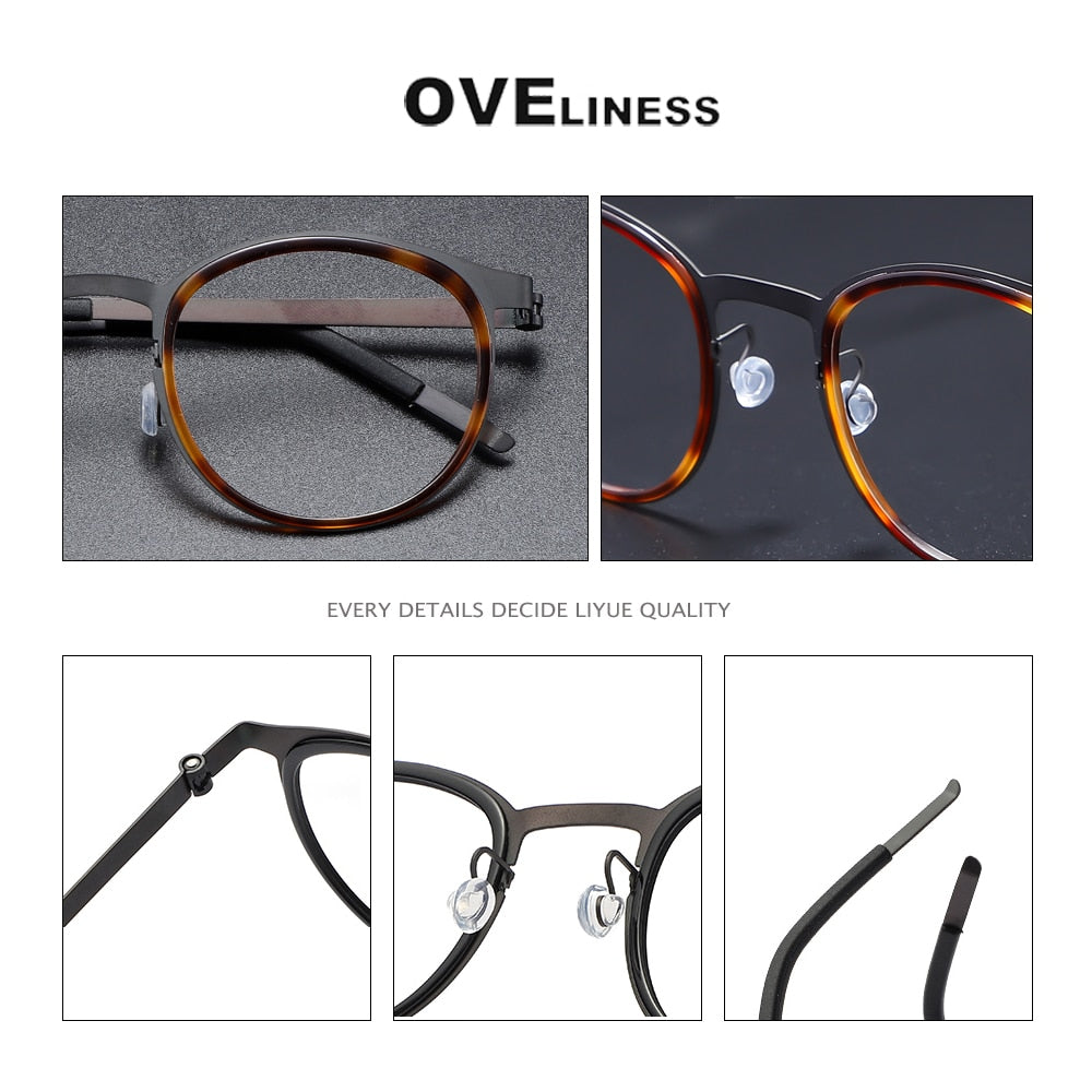 Oveliness Men's Full Rim Round Acetate Titanium Eyeglasses 9704 Full Rim Oveliness