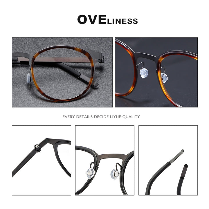 Oveliness Men's Full Rim Round Acetate Titanium Eyeglasses 9704 Full Rim Oveliness