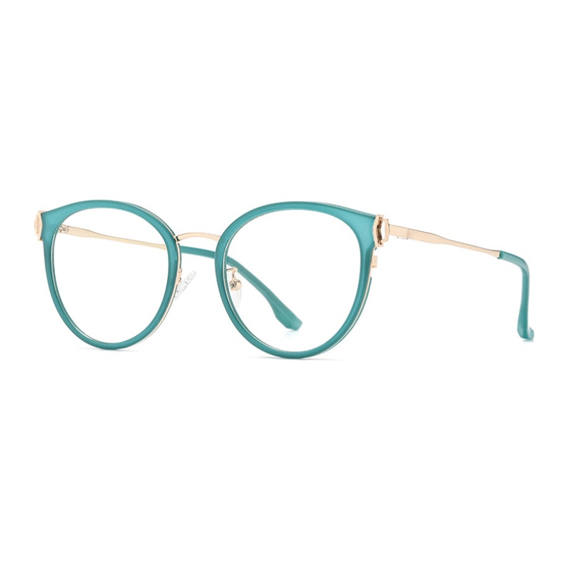 Hotony Women's Full Rim Round Cat Eye Acetate Alloy Eyeglasses Tj879 Full Rim Hotony GREEN
