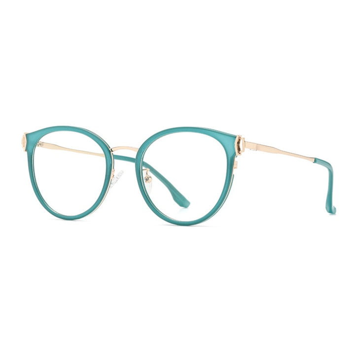 Hotony Women's Full Rim Round Cat Eye Acetate Alloy Eyeglasses Tj879 Full Rim Hotony GREEN