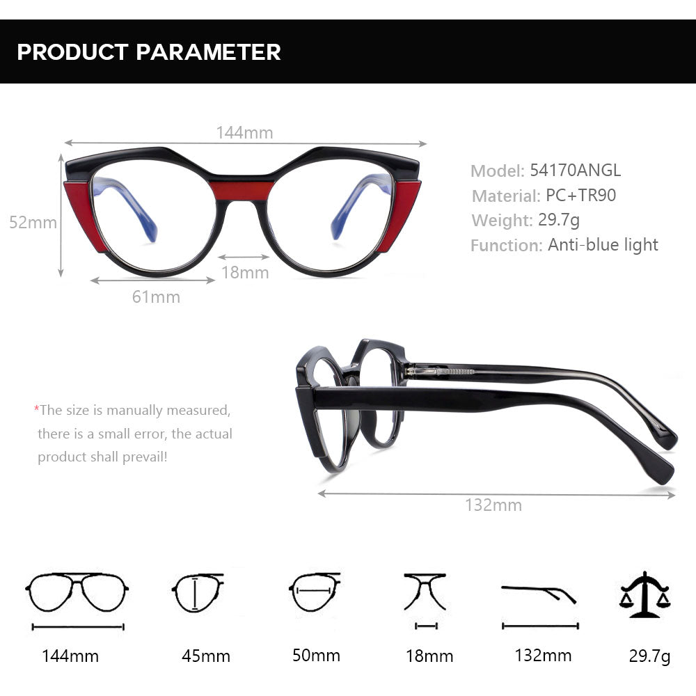 CCspace Unisex Full Rim Round Cat Eye Tr 90 Titanium Frame Eyeglasses 54170 Full Rim CCspace