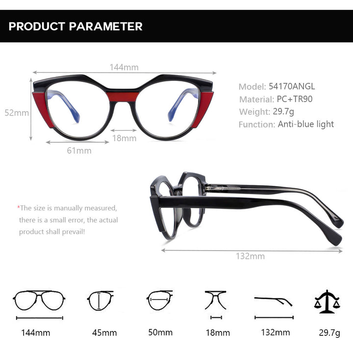 CCspace Unisex Full Rim Round Cat Eye Tr 90 Titanium Frame Eyeglasses 54170 Full Rim CCspace