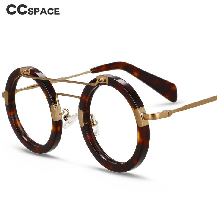 CCspace Unisex Full Rim Round Double Bridge Acetate Alloy Eyeglasses 55096 Full Rim CCspace