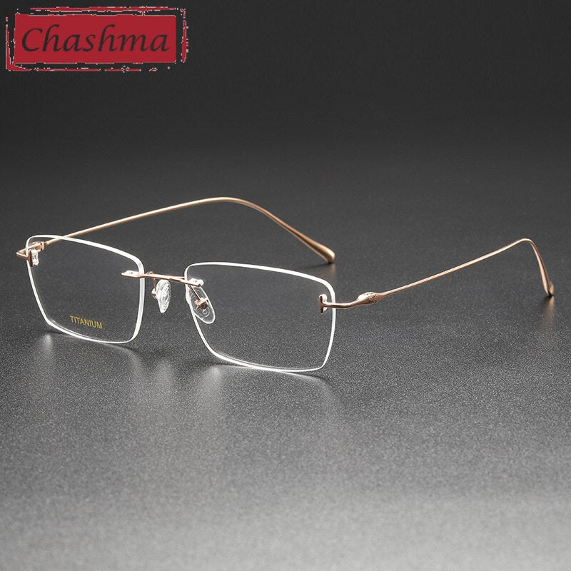 Chashma Ottica Unisex Rimless Square Titanium Eyeglasses 5678 Rimless Chashma Ottica Rose Gold