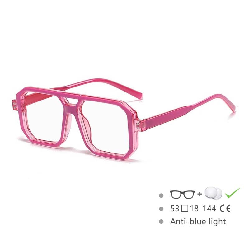 CCspace Unisex Full Rim Big Size Square Double Bridge Resin Frame Eyeglasses 54605 Full Rim CCspace China Pink