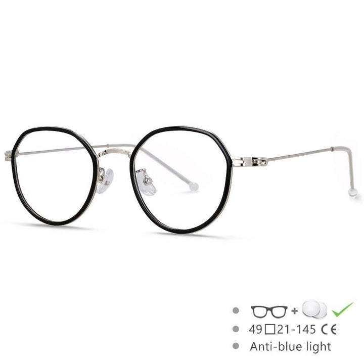 CCspace Unisex Full Rim Irregular Round Tr 90 Titanium Eyeglasses 53262 Full Rim CCspace China Black silver