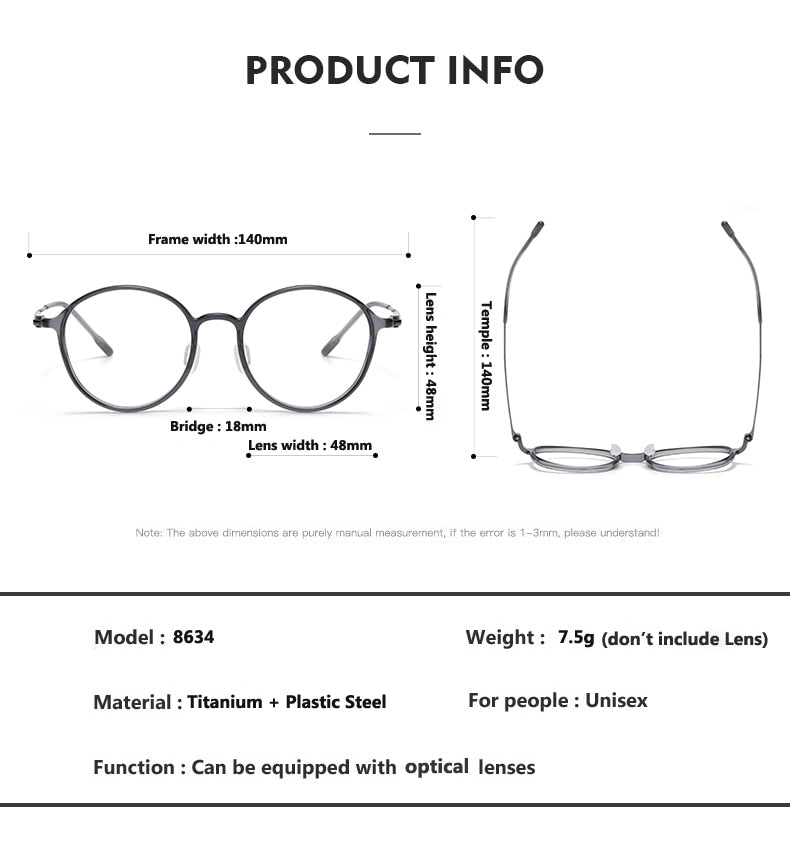 Oveliness Unisex Full Rim Round Screwless Titanium Eyeglasses 8634 Full Rim Oveliness