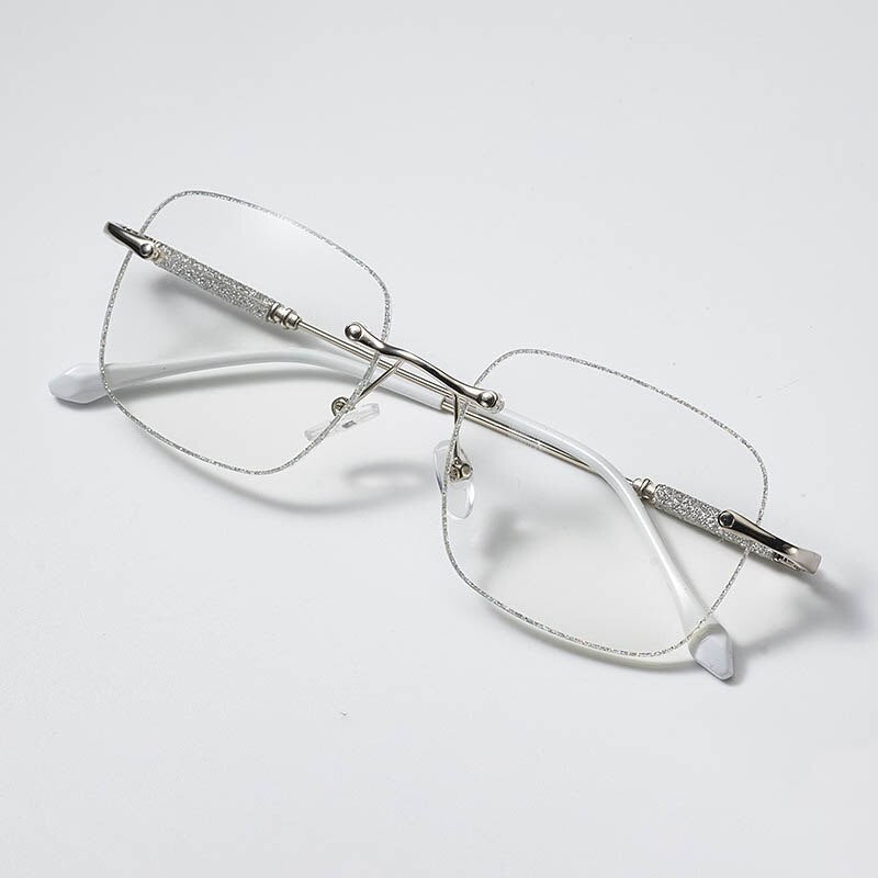 CCspace Unisex Rimless Square Alloy Hyperopic Reading Glasses 55738 Reading Glasses CCspace China +100 Silver