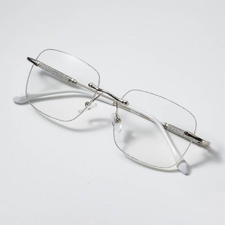 CCspace Unisex Rimless Square Alloy Hyperopic Reading Glasses 55738 Reading Glasses CCspace China +100 Silver
