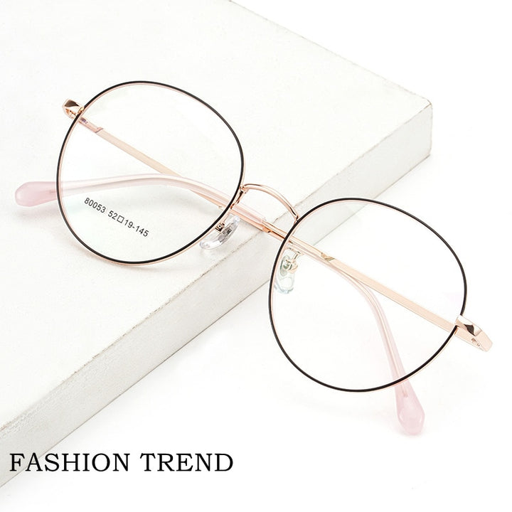 Yimaruili Unisex Full Rim Large Round Titanium Alloy Eyeglasses 80053 Full Rim Yimaruili Eyeglasses