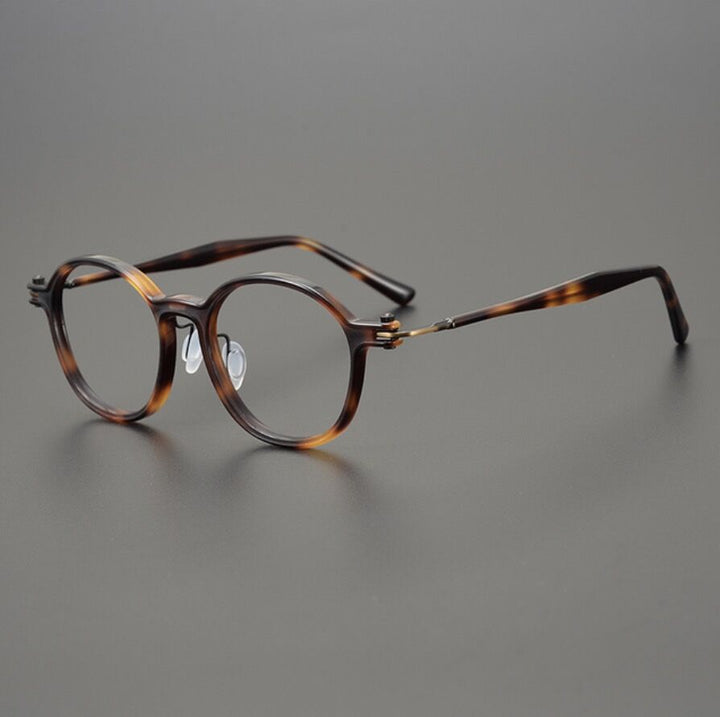 CCspace Unisex Full Rim Round Acetate Titanium Eyeglasses 53259 Full Rim CCspace Leopard-Round China