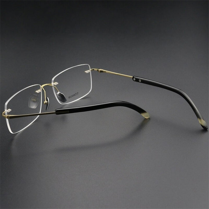 Hdcrafter Men's Rimless Square Titanium Horn Temple Eyeglasses Hs921 Rimless Hdcrafter Eyeglasses