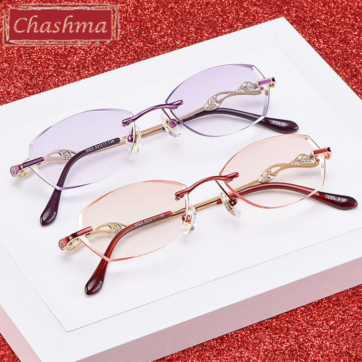 Chashma Women's Rimless Diamond Cut Titanium Oval Frame Eyeglasses 5023 Rimless Chashma